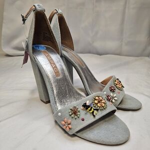 Rampage Denum Ankle Strap Embellished Heels